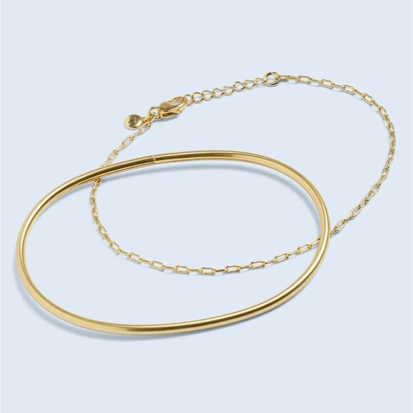 Madewell Vintage Gold Two-Pack Cuff Chain Anklet Set Plated Recycled Brass NQ247 - Picture 1 of 7